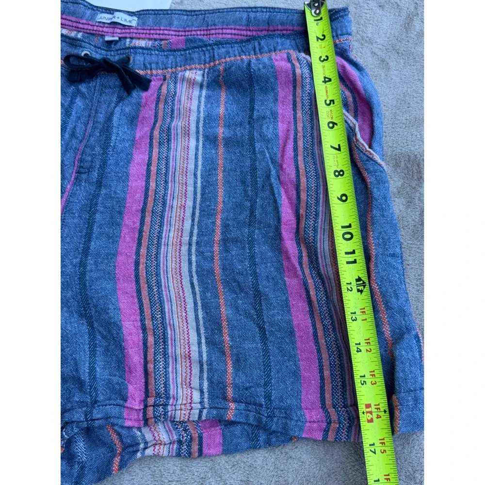 Juniper + Lime Shorts Womens XL Blue Pink Striped Drawstring Casual